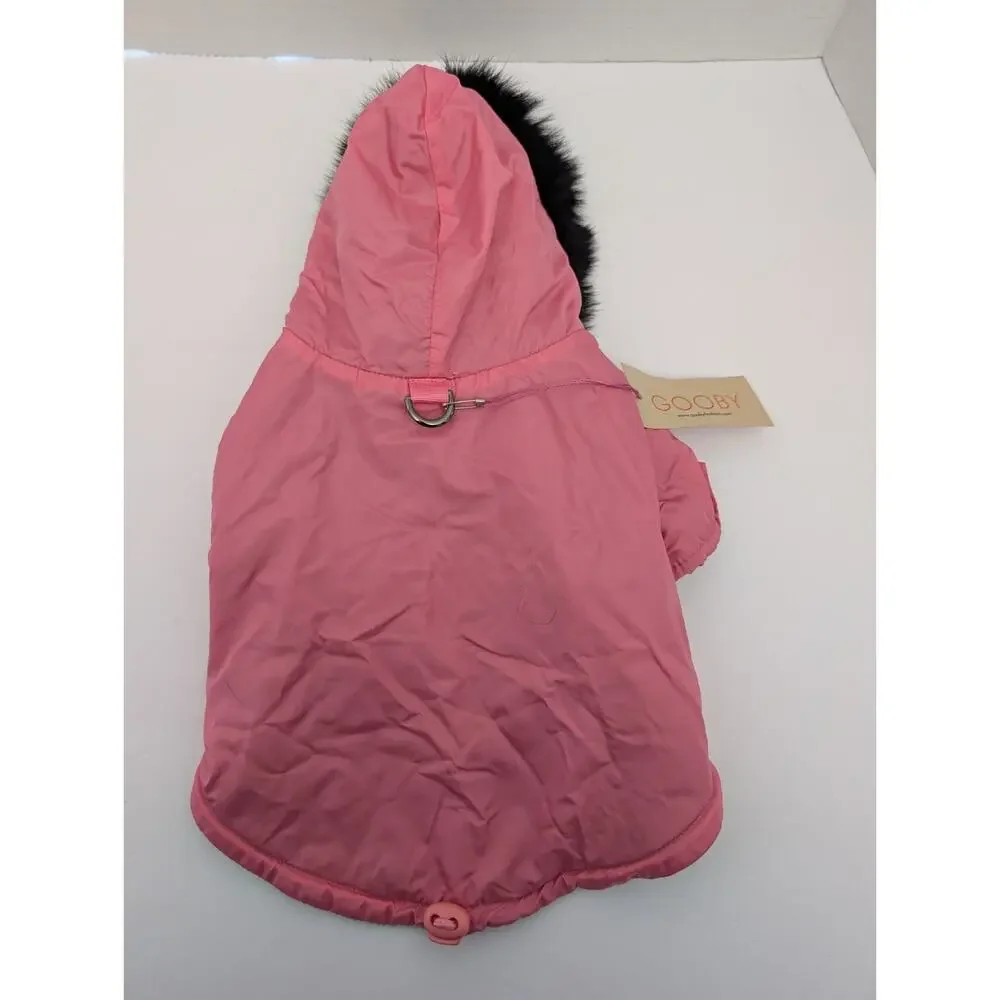 Gooby Pink Hooded Dog Jacket Size M Faux Fur Trim Cozy Winter Coat Stylish Cold